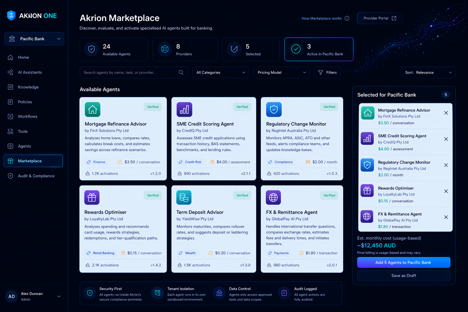 Akrion Marketplace — partner agents, skills, and connectors concept